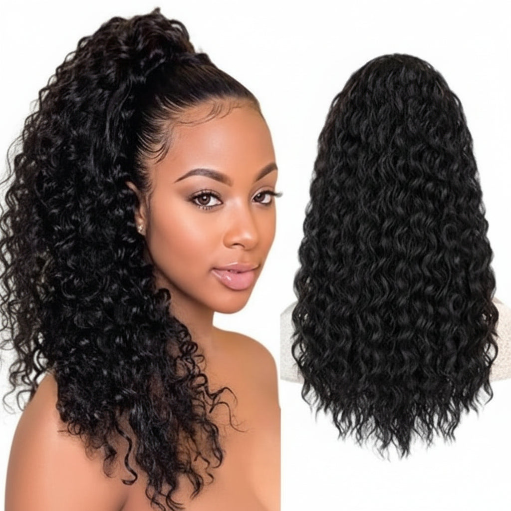 Drawstring Ponytail Water Wave Synthetic Hair Clip in Hair