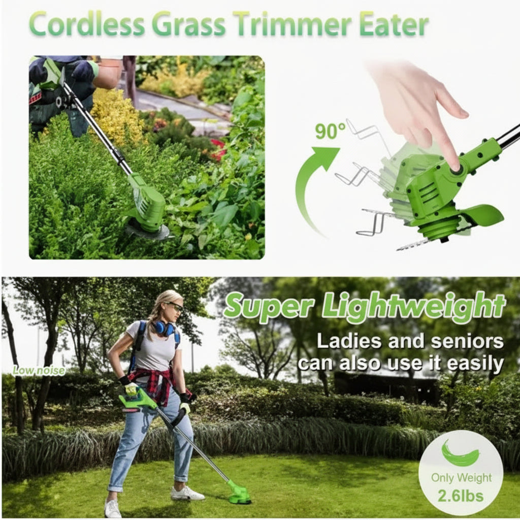 Multifunctional Folding Electric Lawn Mower With 3 Kind Blades-Green