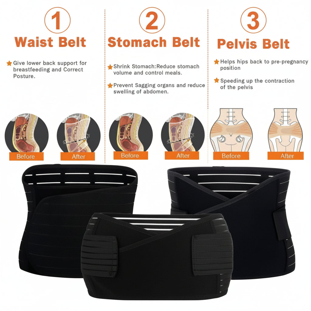 3-in-1 Postpartum Belly Wrap Set Black