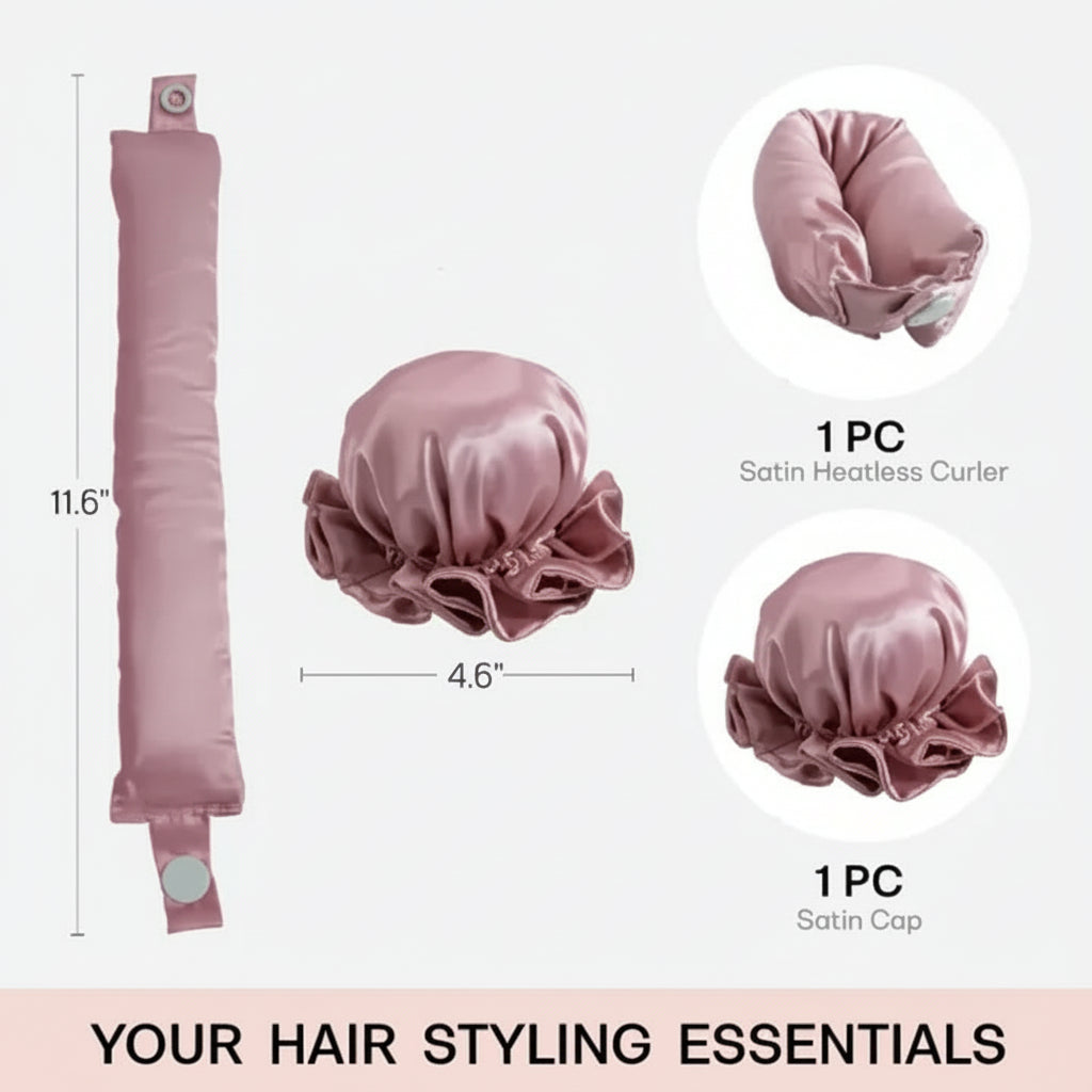 Curling Rod & Cap Satin Heatless Hair Rollers Set