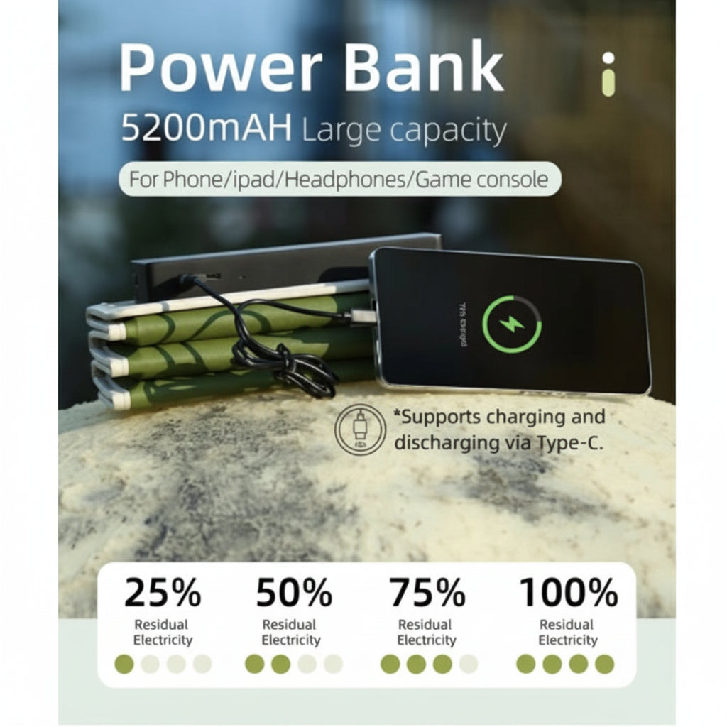 3-in-1 Solar Camping Light with Power Bank and USB-C Charging