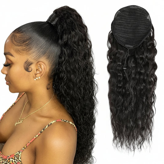 Drawstring Ponytail Water Wave Synthetic Hair Clip in Hair