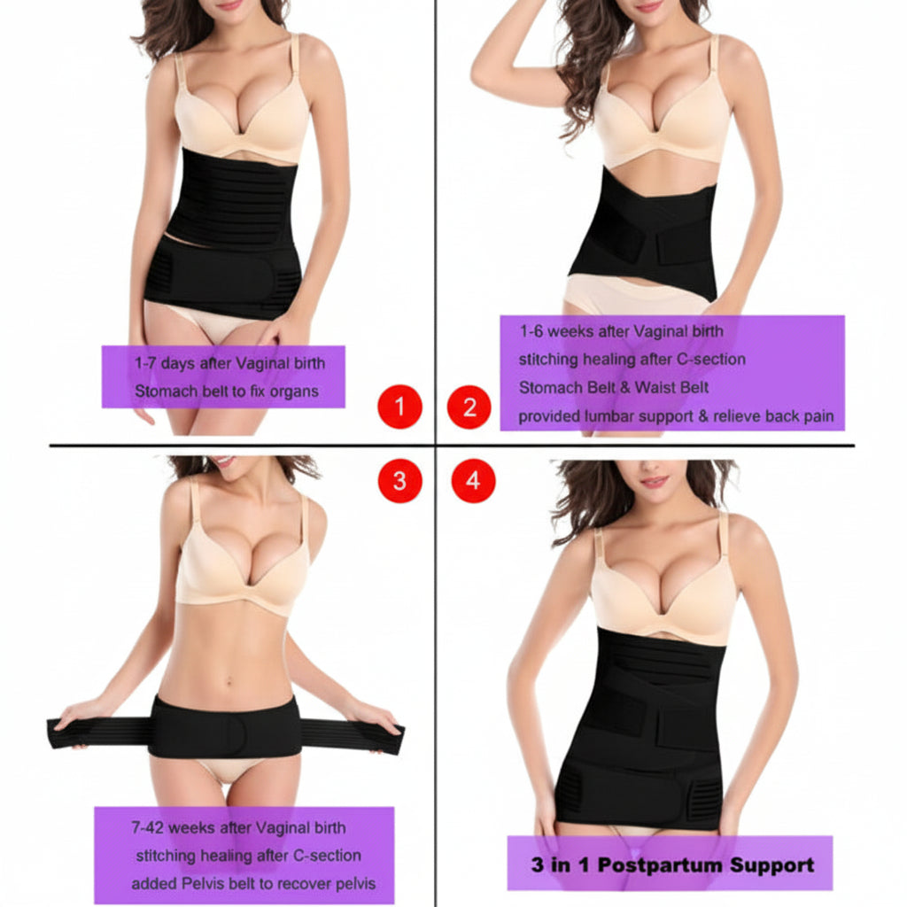 3-in-1 Postpartum Belly Wrap Set Black