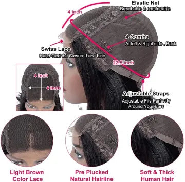 4x4 Glueless Human Hair Bob Wig 10 Inch Straight