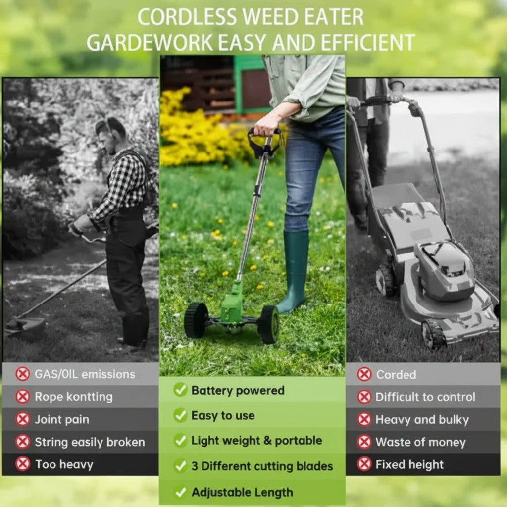 Multifunctional Folding Electric Lawn Mower With 3 Kind Blades-Green