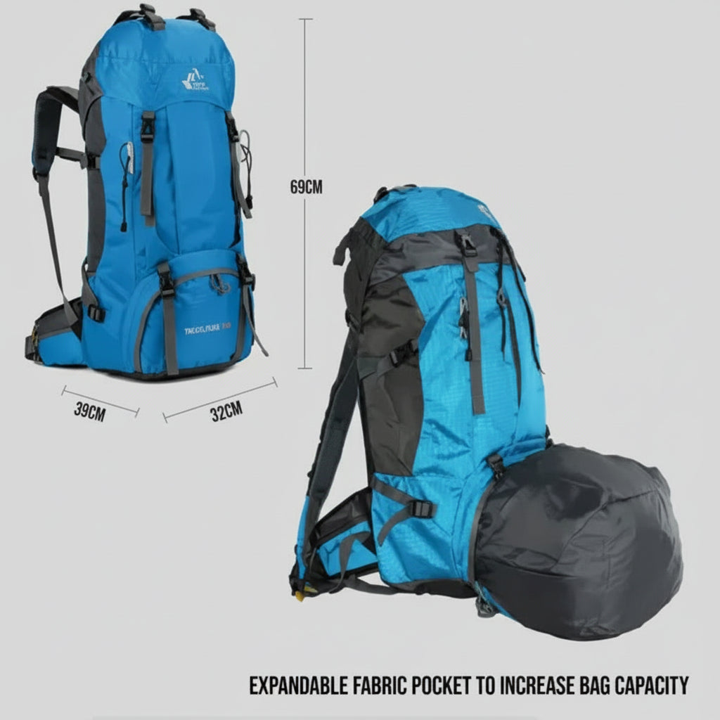 60L Water Resistant Camping Backpack With Rain Cover
