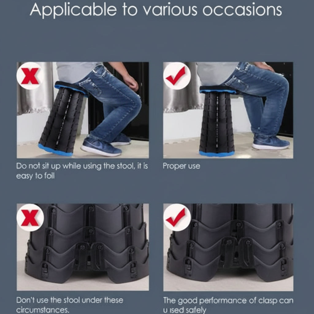 Portable Retractable Folding Stool-Black