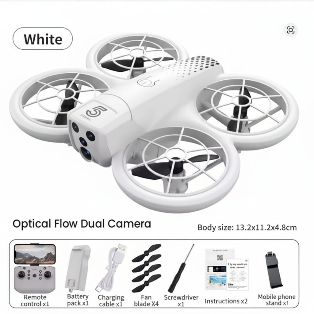 Starter Toy Drone - Dual Cameras, Wi-Fi FPV, Prop Guards (White)