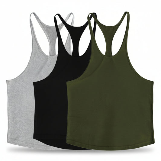 Men's Stringer Tank Tops Muscule Cut Bodybuilding Gym Vest Y-Back Fitness T-Shirts 3Pc Set
