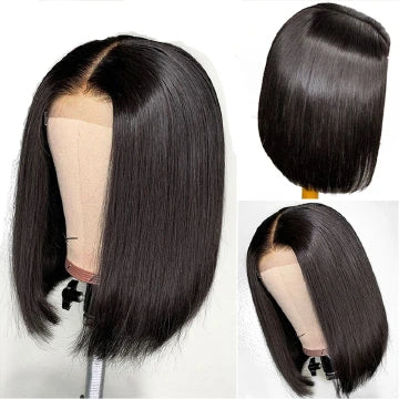 Short Black Bobo Wig Synthetic Hair Black 14 Inch