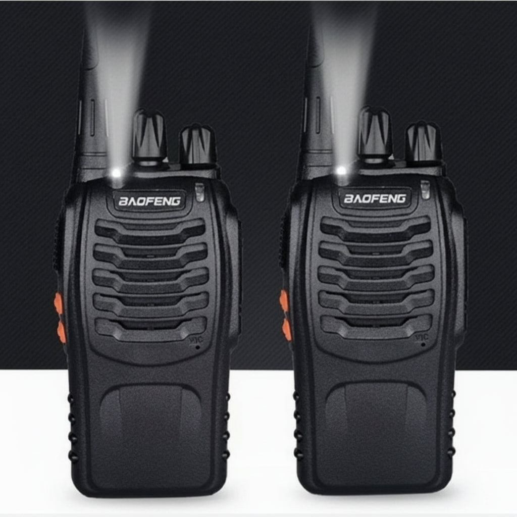 Long Range Walkie Talkies-Earpiece & LED Flashlight 2 Pack Black