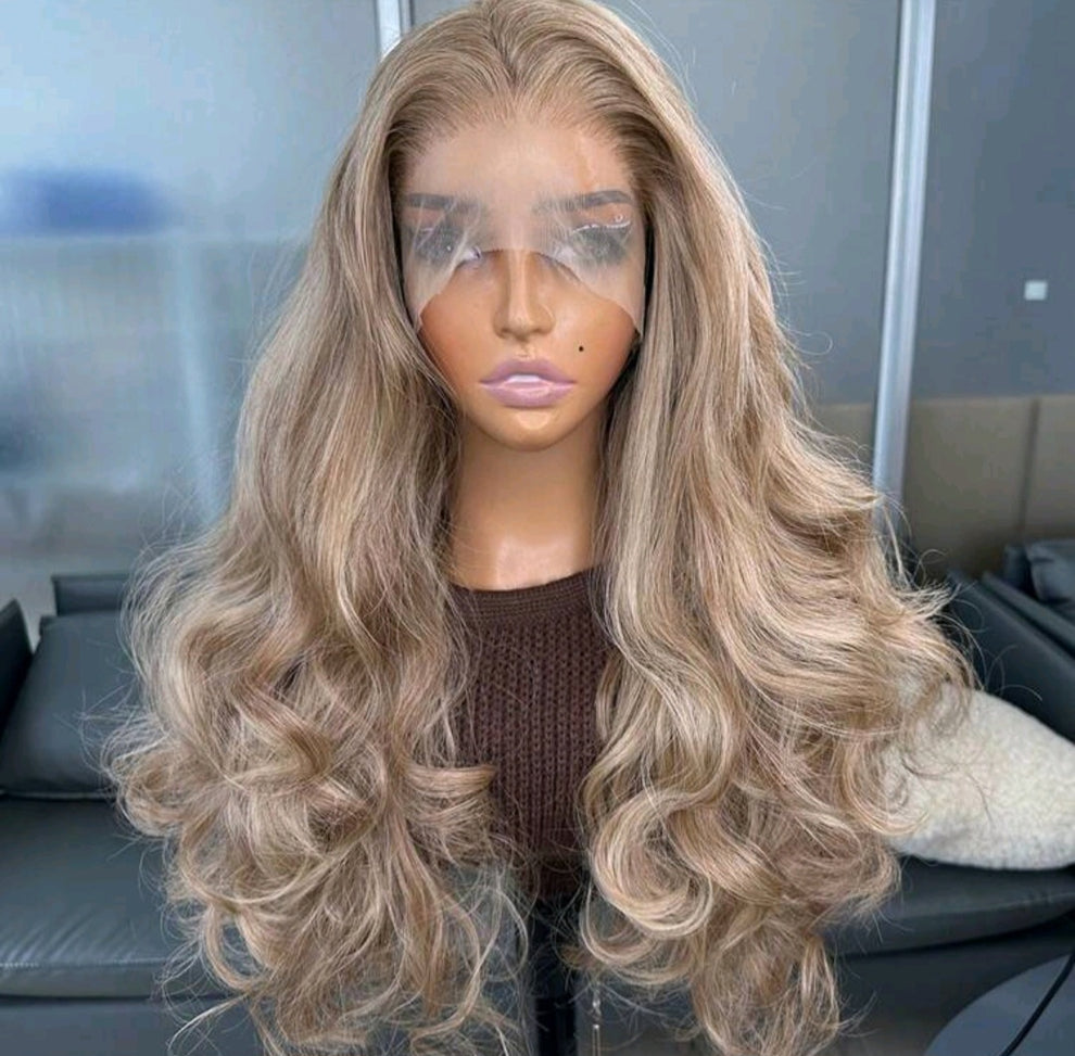 Blonde Highlight Brown Mixed Color Lace Front Wig 22inch