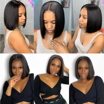 Short Black Bobo Wig Synthetic Hair Black 14 Inch