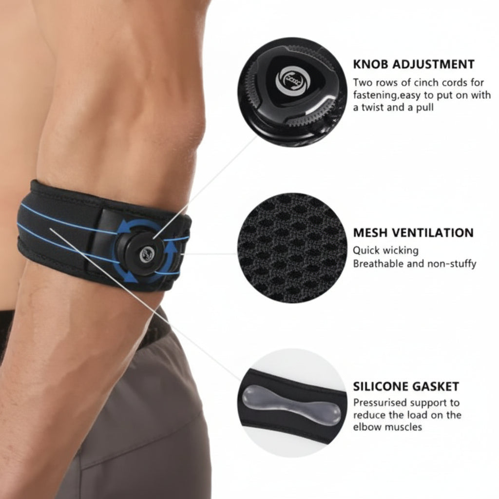 Pro-Grade Tennis Elbow Brace Support With Adjust Knob For Tendonitis